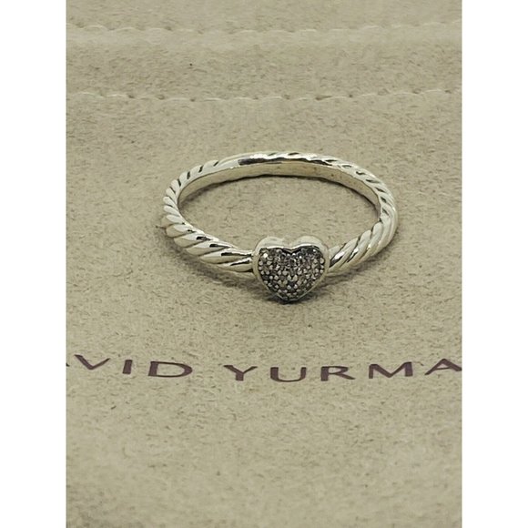 David Yurman Sterling Silver Classic Cable Heart Diamond Ring Size 7.25 - Picture 1 of 6